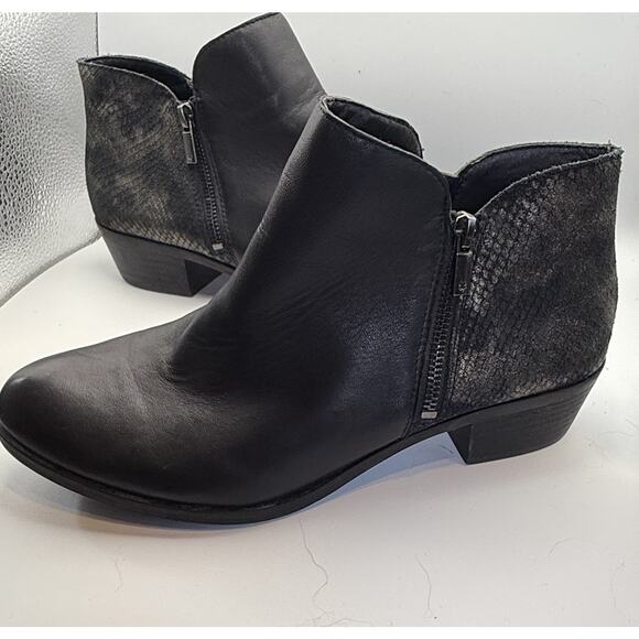 Lucky Brand Womens 11 Wide Black Snake Print Leather Ankle Boots Bootie - Picture 1 of 12